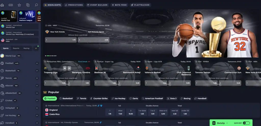 Jokabet Casino sportsbook page with basketball betting markets and popular sports